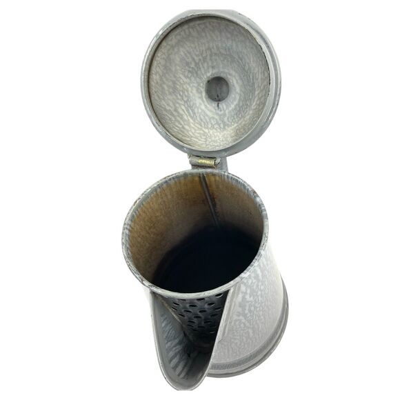 Grey Graniteware Coffee Pot Enamel Vntg Speckled Cowboy Kettle Rustic Farmhouse - Picture 5 of 7